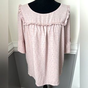 LOFT Pink Floral Ruffle Blouse
